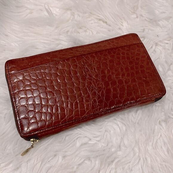 TUSK zip around long line wallet embossed leather slip/zip exterior pockets - Picture 8 of 8
